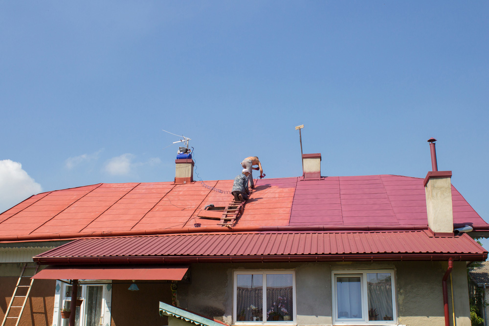 Two Men Painting Roof
